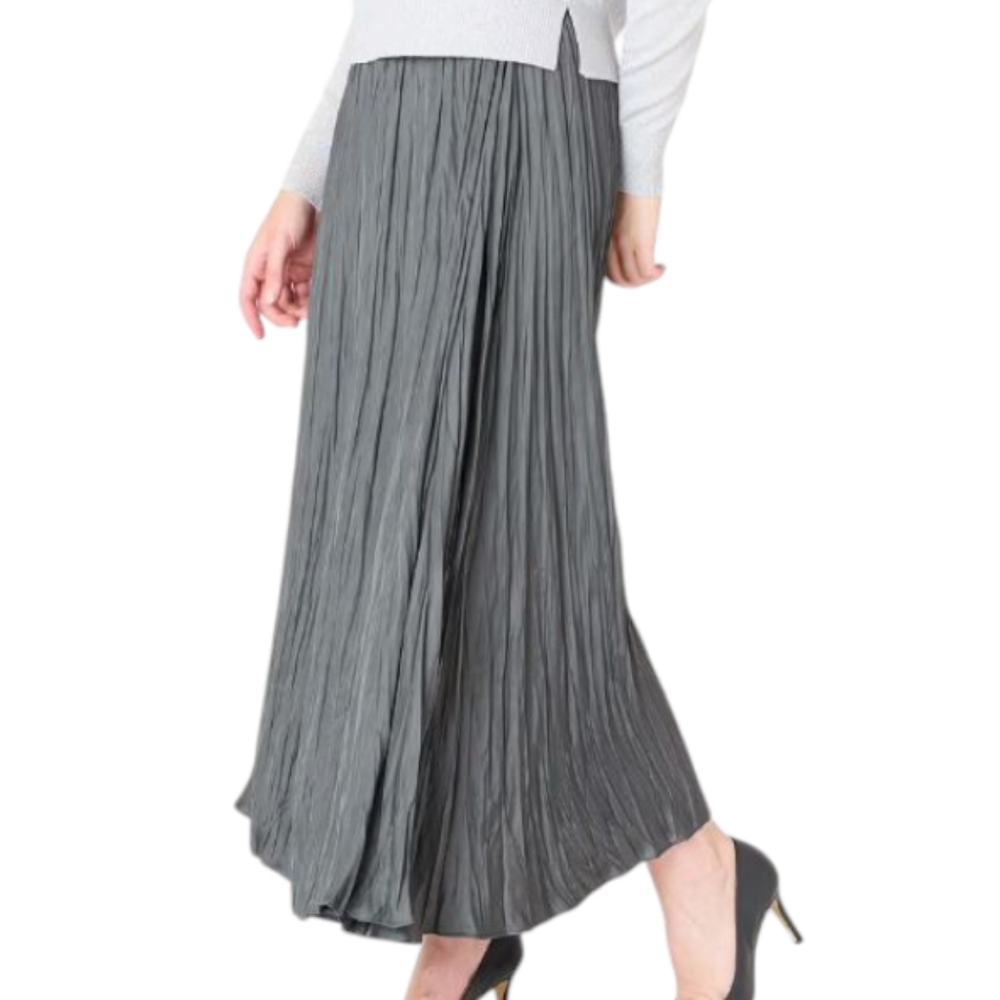 M🍂Charcoal Gray Maxi A-Line Skirt with Pleats - Picture 4 of 9